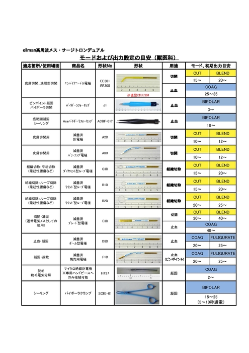 出力目安表2020（獣医科）